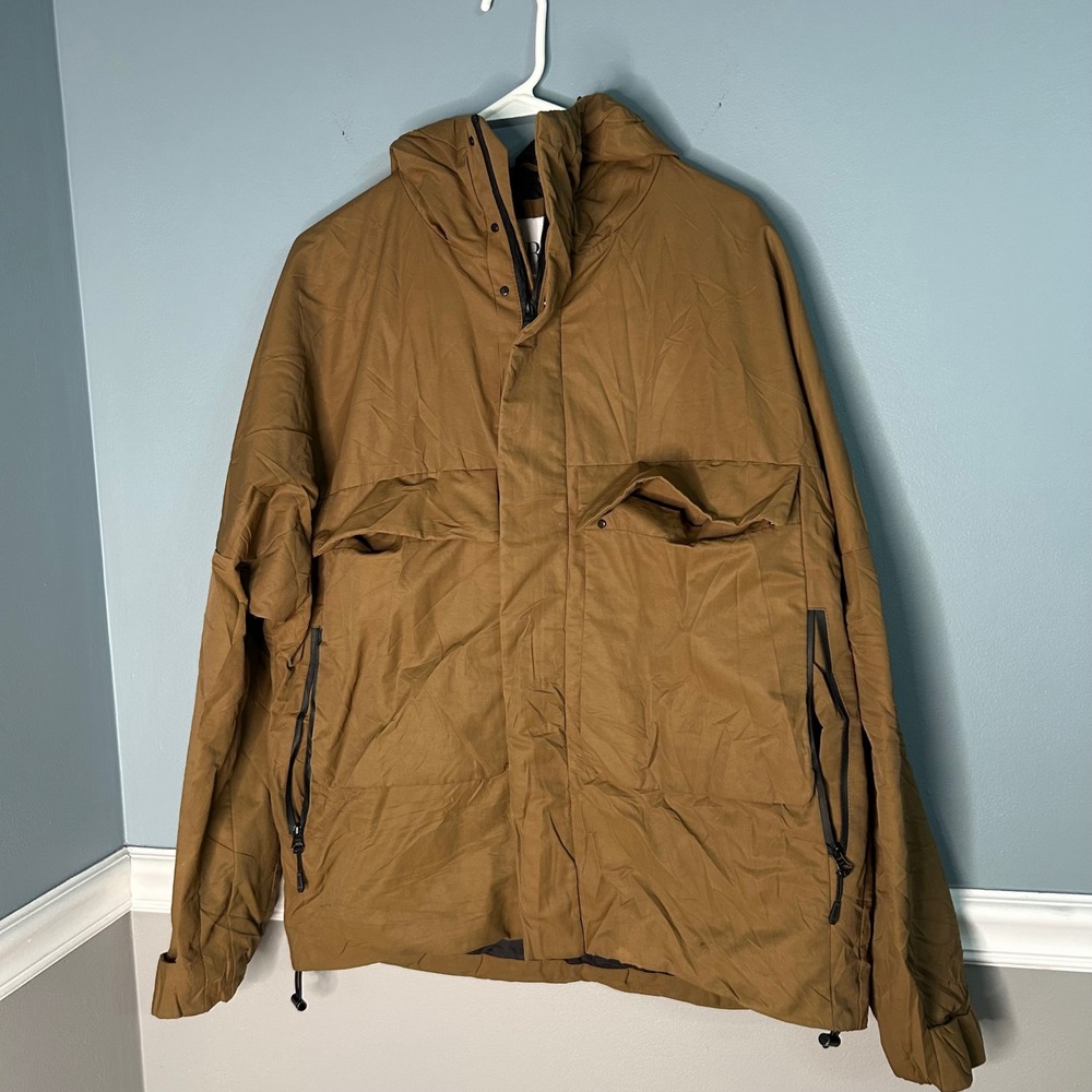 Zara Mens Hooded Parka Jacket Brown Utility Gorpcore Size L-XL